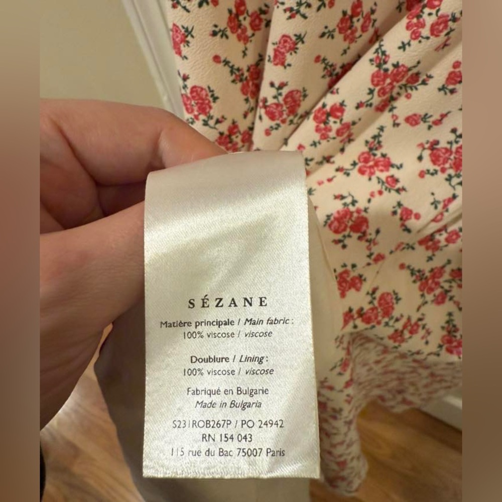 Sezane Pink Floral Midi Dress with Tie Straps - Picture 6 of 6